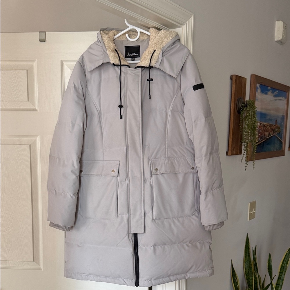 Sam Edelman Light Gray Hooded Puffer Jacket